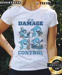 Funny VP of Damage Control Shark Ladies Tee featuring a playful shark graphic and humorous text for casual wear.