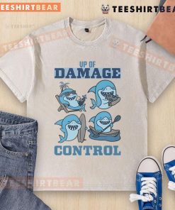 Funny VP of Damage Control Shark washed T-shirt design featuring a playful shark graphic and humorous text.