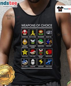 Funny Mario tank top featuring quirky weapons of choice design, perfect for gamers and fans of the iconic franchise.