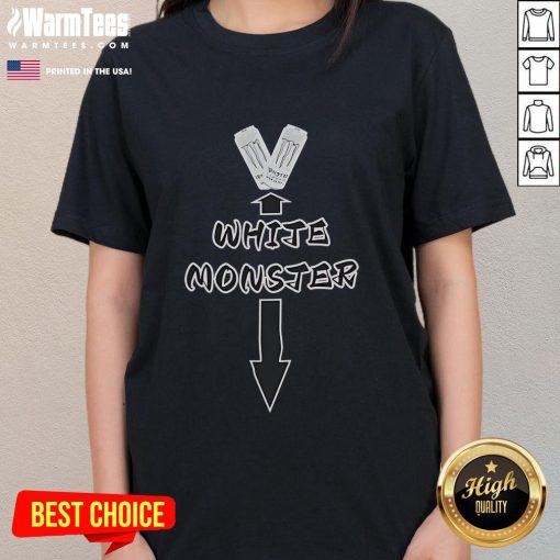 Funny white monster meme graphic on a ladies tee, perfect for humor lovers and meme enthusiasts.