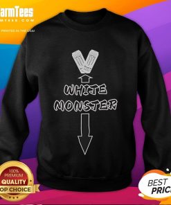 Funny white monster meme sweatshirt featuring a playful cartoon monster design, perfect for casual wear and humor lovers.