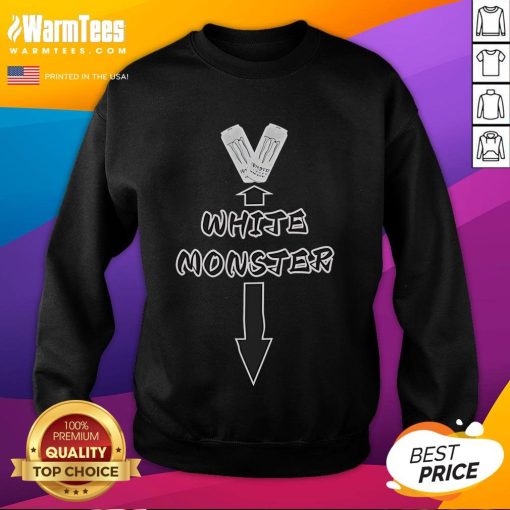Funny white monster meme sweatshirt featuring a playful cartoon monster design, perfect for casual wear and humor lovers.
