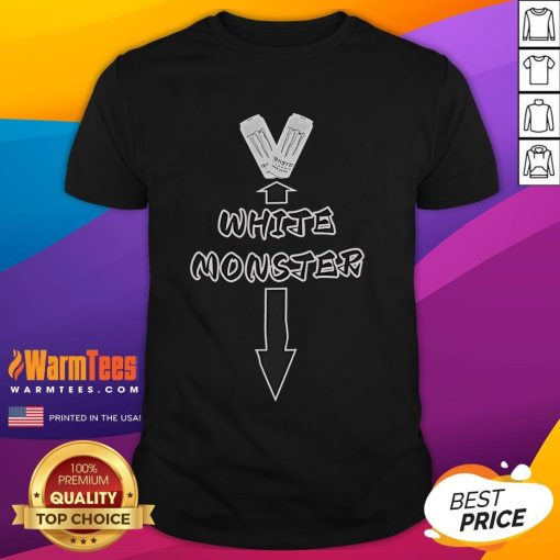 Alt Text: Funny white monster meme T-shirt featuring a cartoon monster with a goofy expression, perfect for meme lovers.
