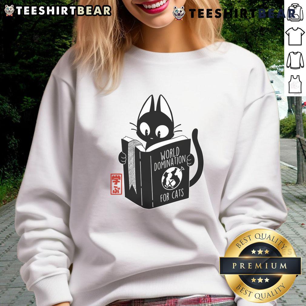 Funny World Domination For Cats Book Cute Sweatshirt Funny World Domination for Cats book cover on a cute sweatshirt, perfect for cat lovers and humor enthusiasts.