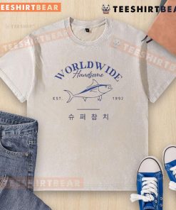 Funny Worldwide Handsome Korea Tuna Est 1992 washed t-shirt featuring a playful design and vibrant colors.