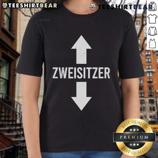 Funny Zweisitzer sign on a ladies' tee, showcasing humor and style perfect for casual wear and playful fashion.