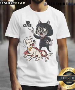 Funyn Cat No Capes Super Hero Dog T-Shirt featuring playful cat and dog graphics, perfect for pet lovers and comic fans.