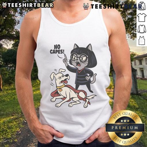 Funyn Cat No Capes Super Hero Dog Tank Top featuring a playful cat design, perfect for pet lovers and stylish dogs.
