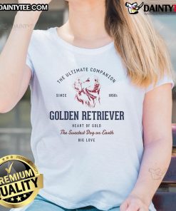 Golden Retriever Ultimate Companion Ladies Tee featuring a playful golden retriever design on a stylish women's shirt.