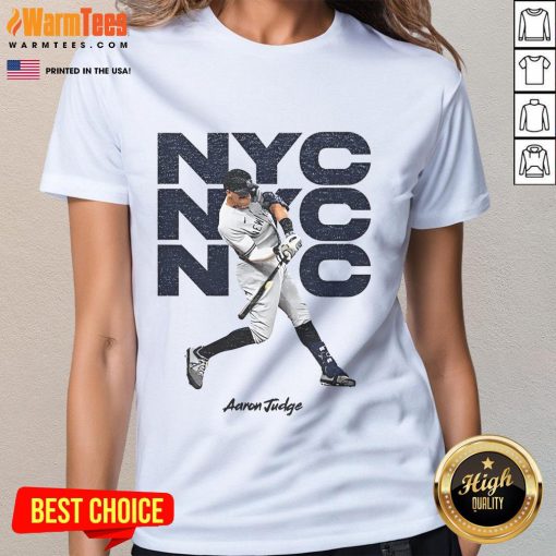Good Aaron Judge The Bronx Bomber New York Yankees NYC 2025 Ladies Tee showcasing stylish baseball fan apparel.