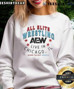 Good All Elite Wrestling Live in Chicago 2025 sweatshirt featuring bold graphics and vibrant colors for wrestling fans.