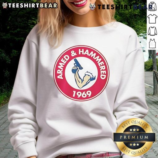 Alt Text: Vintage 1969 logo sweatshirt featuring Good Armed and Hammered design, perfect for retro fashion enthusiasts.
