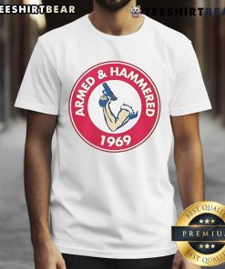 1969 Good Armed And Hammered logo T-shirt in vintage style, featuring bold graphics and a classic fit for casual wear.