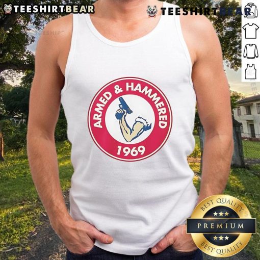Good Armed and Hammered 1969 logo tank top in vibrant colors, perfect for casual wear and summer outings.