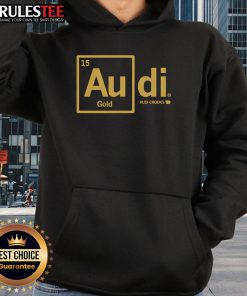 Good Audi Crooks Gold Hoodie displayed on a mannequin against a stylish urban backdrop, showcasing trendy streetwear.
