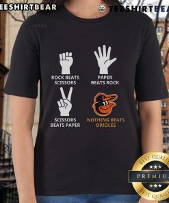 Good Baltimore Orioles Rock beats Scissors Paper tee for ladies, showcasing team spirit and fun graphic design.