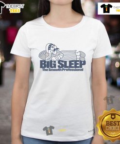 Cartoon design of 'Good Big Sleep' summer tee for professional women, featuring vibrant colors and a relaxed vibe.