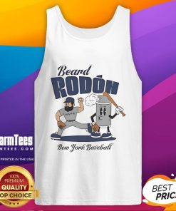 Good Carlos Rodon in a New York Yankees tank top with a beard, enjoying a mid-summer day at the baseball field.
