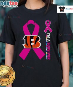 Good Cincinnati Bengals X Cancer Awareness 'Im A Survivor' Ladies Tee showcasing support for cancer survivors.