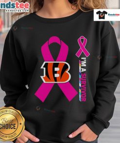 Alt Text: Good Cincinnati Bengals X Cancer Awareness 'I'm A Survivor' Sweatshirt, promoting support and resilience in the fight against cancer.