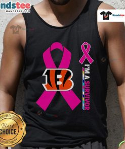 Good Cincinnati Bengals X Cancer Awareness 'I'm A Survivor' tank top in vibrant colors, promoting cancer awareness and support.