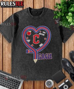 Good Cleveland Guardians baseball love teaching heart pencil washed t-shirt design featuring a vibrant graphic.