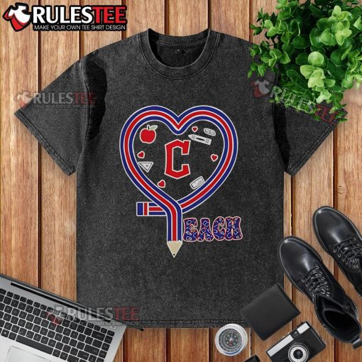 Good Cleveland Guardians baseball love teaching heart pencil washed t-shirt design featuring a vibrant graphic.