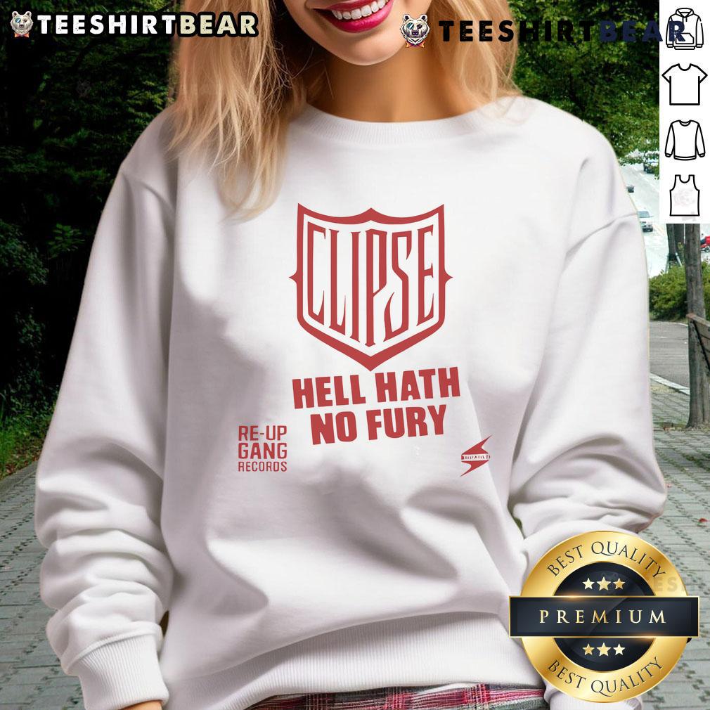 Good Clipse Hell Hath No Fury Sweatshirt Good-Clipse Hell Hath No Fury sweatshirt displayed on a model, showcasing its stylish design and comfortable fit.