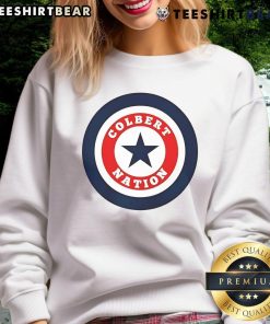 Good Colbert Nation Stephen Colbert 2025 logo sweatshirt featuring vibrant design and cozy fabric for fans.