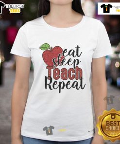 Good Eat Sleep Teach Repeat Ladies Tee featuring a stylish design perfect for teachers and education enthusiasts.