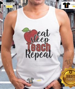 Good Eat Sleep Teach Repeat tank top in a vibrant design, perfect for teachers and education enthusiasts.