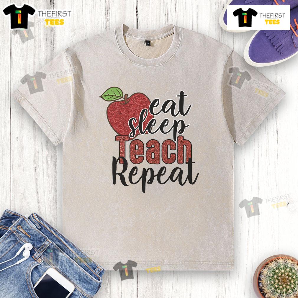 Good Eat Sleep Teach Repeat Washed T Shirt Good Eat Sleep Teach Repeat washed t-shirt design in a casual setting, perfect for teachers and educators.