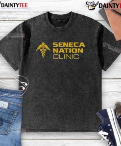 Good Eca Nation Clinic logo on a washed t-shirt, showcasing health and wellness branding in a casual style.