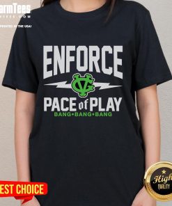 Good Enforce Pace of Play: Bang Bang Bang Ladies Tee showcasing vibrant colors and stylish design for golf enthusiasts.