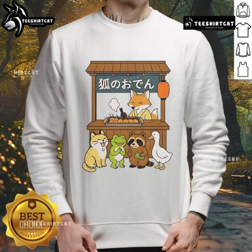 Cute Japanese style sweatshirt featuring a playful fox design from Good Fox Oden Shop, perfect for cozy outfits.