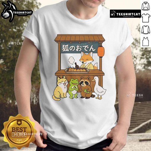 Good Fox Oden Shop cute Japanese style t-shirt featuring a whimsical fox design, perfect for casual wear.