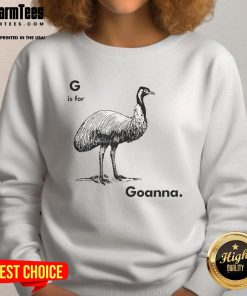 Good G is for Goanna sweatshirt featuring a vibrant design with a playful goanna illustration on a cozy fabric.