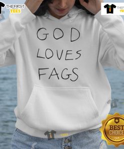 Good God Loves Fags hoodie design featuring colorful text, promoting LGBTQ+ pride and acceptance in fashion.