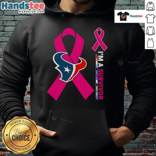 Houston Texans X Cancer Awareness hoodie featuring 'I'm a Survivor' design, perfect for fans supporting cancer research.
