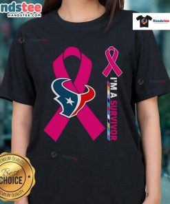 Good Houston Texans X Cancer Awareness 'I'm A Survivor' Ladies Tee showcasing support for cancer survivors in vibrant colors.