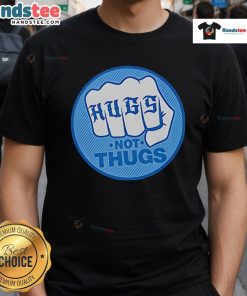 Good Hugs Not Thugs Hand T-Shirt featuring a colorful graphic promoting positivity and kindness.