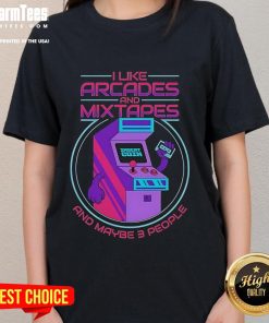 Good I Like Arcades and Mixtapes Ladies Tee featuring a fun graphic design perfect for casual wear and arcade lovers.