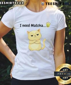 Good I Need Matcha Cat Ladies Tee featuring a cute cat graphic and vibrant matcha green color for cat lovers.