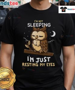 Alt Text: Funny 'Good I'm Not Sleeping I'm Just Resting My Eyes' T-Shirt design featuring playful typography on a casual tee.