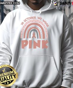 Good in October We Wear Pink Breast Cancer Awareness Hoodie worn by a model, promoting awareness and support for breast cancer.