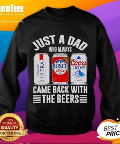 Alt Text: Good Just A Dad Who Always Came Back With The Beers Sweatshirt in casual style, perfect for proud dads and beer lovers.