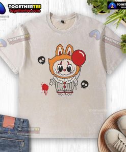Good Labubu Pennywise The Monsters Halloween washed t-shirt featuring a spooky design for Halloween enthusiasts.