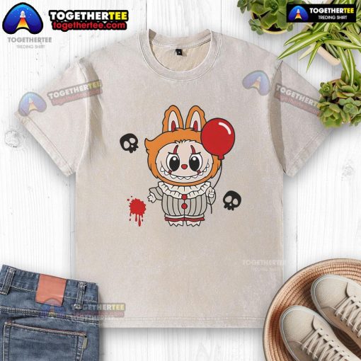 Good Labubu Pennywise The Monsters Halloween washed t-shirt featuring a spooky design for Halloween enthusiasts.