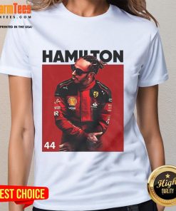 Alt Text: Good Lewis Hamilton Formula One 2025 ladies tee featuring stylish design and vibrant colors for racing fans.