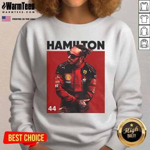 Alt Text: Stylish Good Lewis Hamilton Formula One 2025 sweatshirt featuring vibrant colors and a modern design for fans.